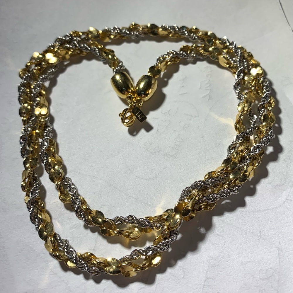 Vintage Merlite Gold and SilverTwisted Rope  Necklace